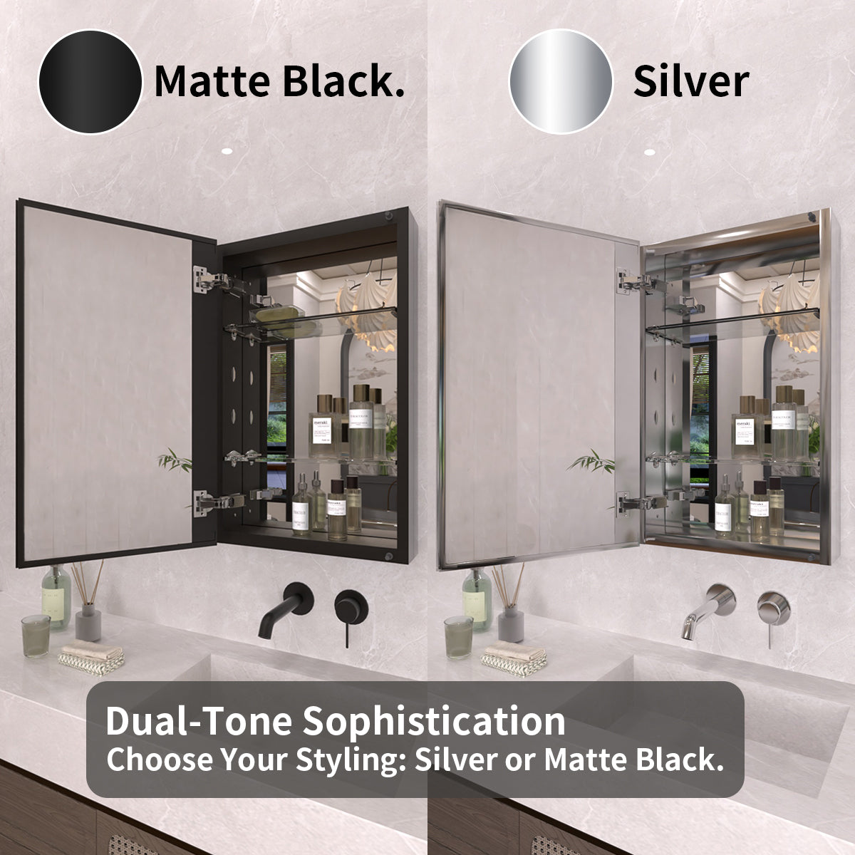 TaiMei 23 in. x 30 in. Frameless Recessed or Surface-Mount Beveled Single Mirror Bathroom Medicine Cabinet MCA2330-BL-07