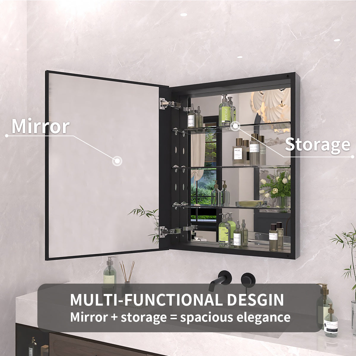 TaiMei 23 in. x 30 in. Frameless Recessed or Surface-Mount Beveled Single Mirror Bathroom Medicine Cabinet MCA2330-BL-08