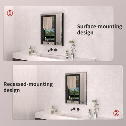 TaiMei 23 in. x 30 in. Frameless Recessed or Surface-Mount Beveled Single Mirror Bathroom Medicine Cabinet MCA2330-BL-09