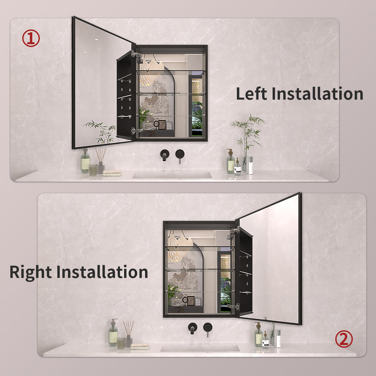 TaiMei 23 in. x 30 in. Frameless Recessed or Surface-Mount Beveled Single Mirror Bathroom Medicine Cabinet MCA2330-BL-10