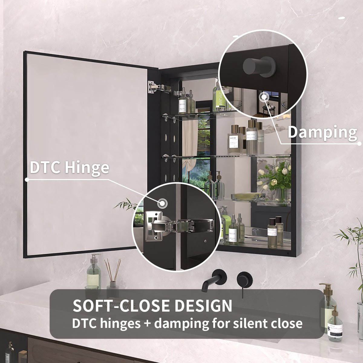 TaiMei 23 in. x 30 in. Frameless Recessed or Surface-Mount Beveled Single Mirror Bathroom Medicine Cabinet MCA2330-BL-12