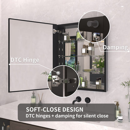 TaiMei 23 in. x 30 in. Frameless Recessed or Surface-Mount Beveled Single Mirror Bathroom Medicine Cabinet MCA2330-BL-12