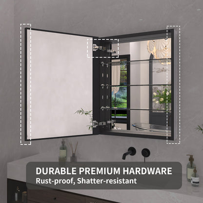 TaiMei 23 in. x 30 in. Frameless Recessed or Surface-Mount Beveled Single Mirror Bathroom Medicine Cabinet MCA2330-BL-14