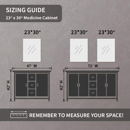 TaiMei 23 in. x 30 in. Frameless Recessed or Surface-Mount Beveled Single Mirror Bathroom Medicine Cabinet MCA2330-BL-15