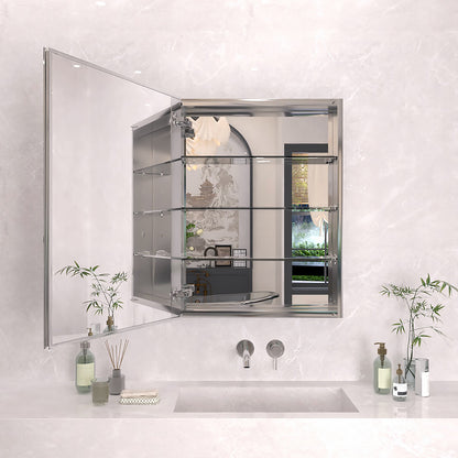 TaiMei 23 in. x 30 in. Frameless Recessed or Surface-Mount Beveled Single Mirror Bathroom Medicine Cabinet Silver MCA2330-CR-01