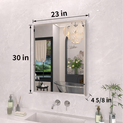TaiMei 23 in. x 30 in. Frameless Recessed or Surface-Mount Beveled Single Mirror Bathroom Medicine Cabinet MCA2330-CR-03