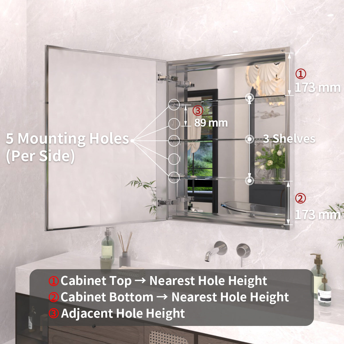 TaiMei 23 in. x 30 in. Frameless Recessed or Surface-Mount Beveled Single Mirror Bathroom Medicine Cabinet MCA2330-CR-04