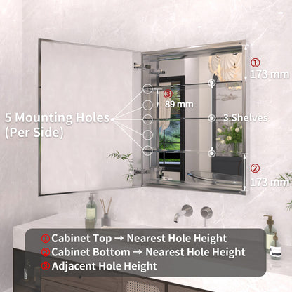 TaiMei 23 in. x 30 in. Frameless Recessed or Surface-Mount Beveled Single Mirror Bathroom Medicine Cabinet MCA2330-CR-04