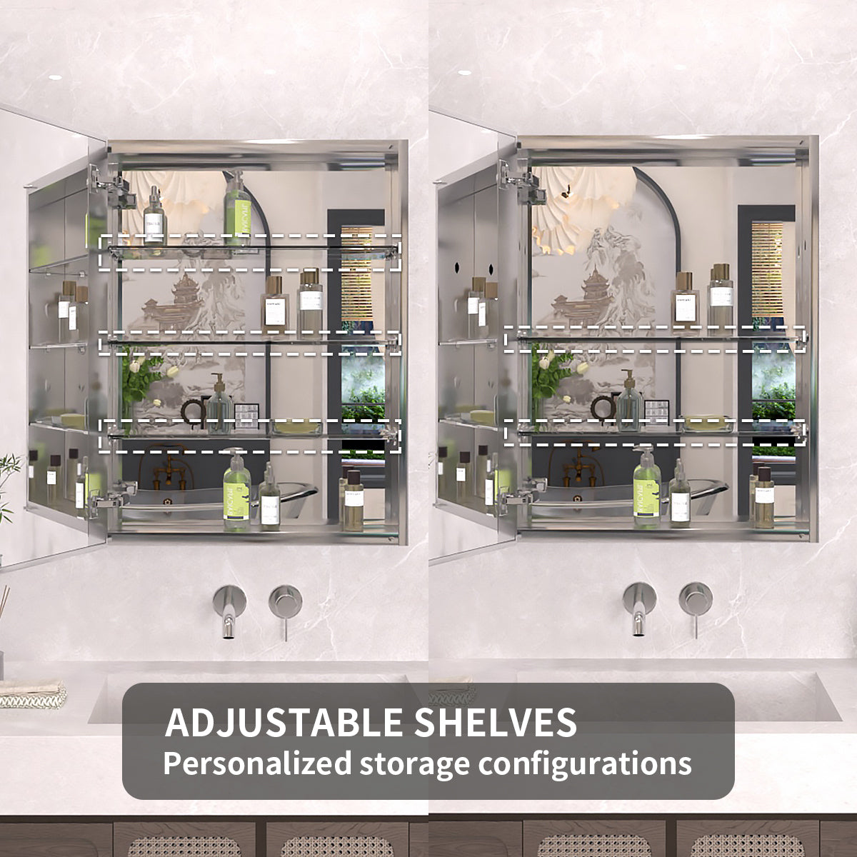 TaiMei 23 in. x 30 in. Frameless Recessed or Surface-Mount Beveled Single Mirror Bathroom Medicine Cabinet MCA2330-CR-05