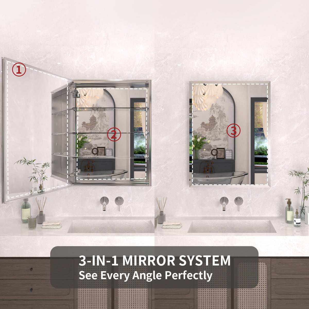TaiMei 23 in. x 30 in. Frameless Recessed or Surface-Mount Beveled Single Mirror Bathroom Medicine Cabinet MCA2330-CR-06