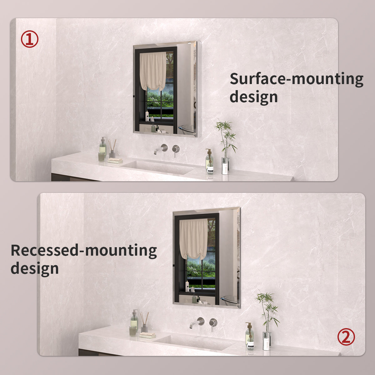 TaiMei 23 in. x 30 in. Frameless Recessed or Surface-Mount Beveled Single Mirror Bathroom Medicine Cabinet MCA2330-CR-09