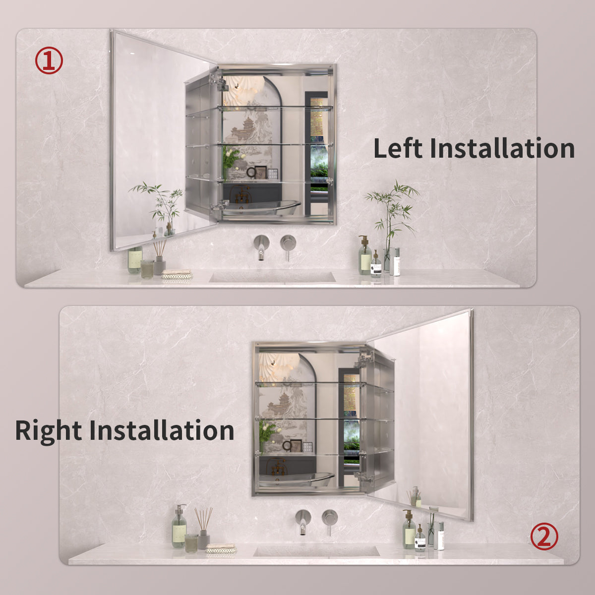 TaiMei 23 in. x 30 in. Frameless Recessed or Surface-Mount Beveled Single Mirror Bathroom Medicine Cabinet MCA2330-CR-10