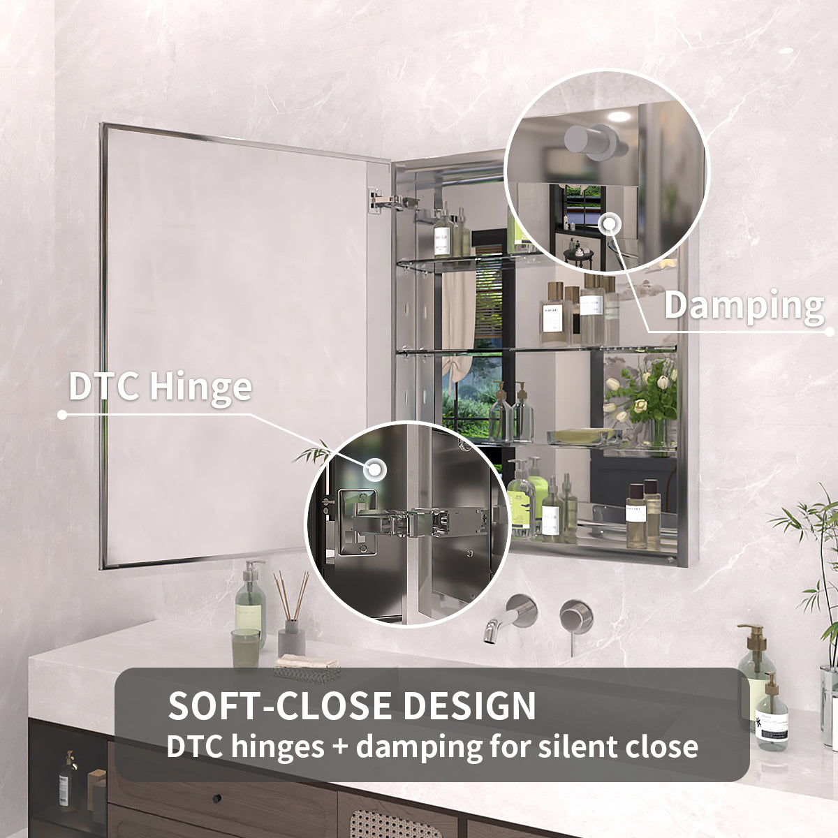TaiMei 23 in. x 30 in. Frameless Recessed or Surface-Mount Beveled Single Mirror Bathroom Medicine Cabinet MCA2330-CR-12