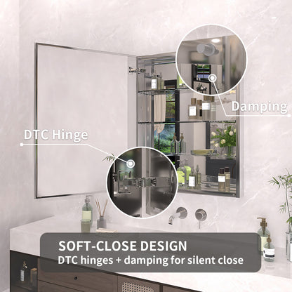 TaiMei 23 in. x 30 in. Frameless Recessed or Surface-Mount Beveled Single Mirror Bathroom Medicine Cabinet MCA2330-CR-12