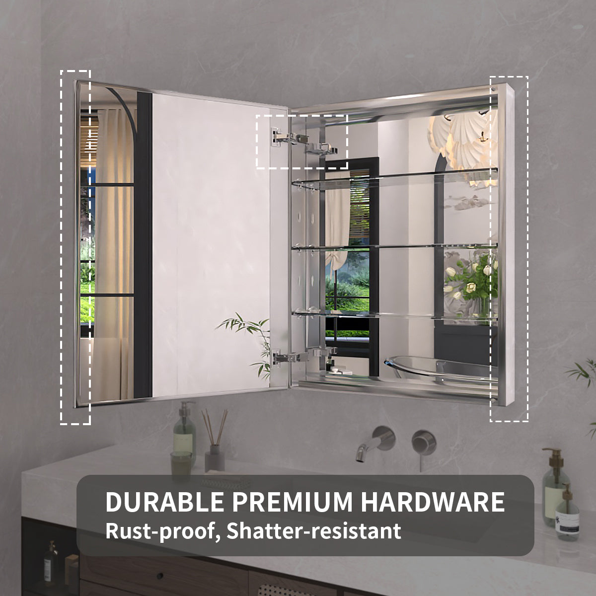 TaiMei 23 in. x 30 in. Frameless Recessed or Surface-Mount Beveled Single Mirror Bathroom Medicine Cabinet MCA2330-CR-14