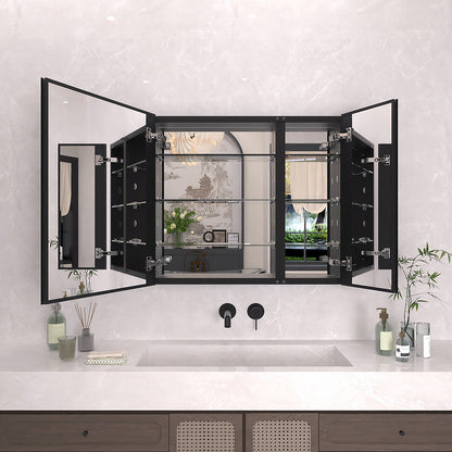 TaiMei 30 in. x 26 in. Frameless Recessed or Surface-Mount Beveled Double Mirror Bathroom Medicine Cabinet Matte Black MCA3026-BL-01