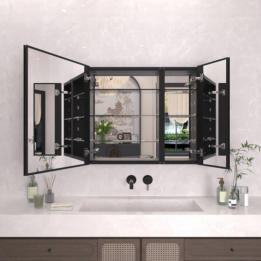 TaiMei 30 in. x 26 in. Frameless Recessed or Surface-Mount Beveled Double Mirror Bathroom Medicine Cabinet