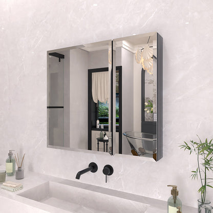 TaiMei 30 in. x 26 in. Frameless Recessed or Surface-Mount Beveled Double Mirror Bathroom Medicine Cabinet MCA3026-BL-02