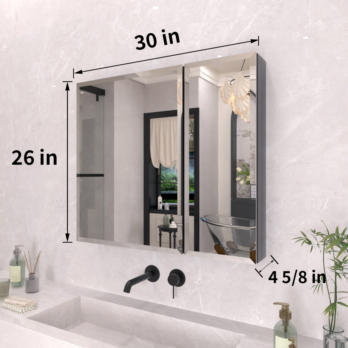 TaiMei 30 in. x 26 in. Frameless Recessed or Surface-Mount Beveled Double Mirror Bathroom Medicine Cabinet MCA3026-BL-03