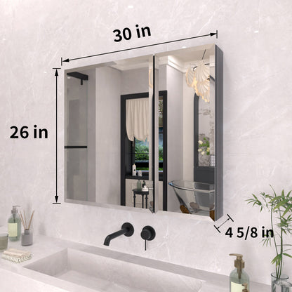 TaiMei 30 in. x 26 in. Frameless Recessed or Surface-Mount Beveled Double Mirror Bathroom Medicine Cabinet MCA3026-BL-03