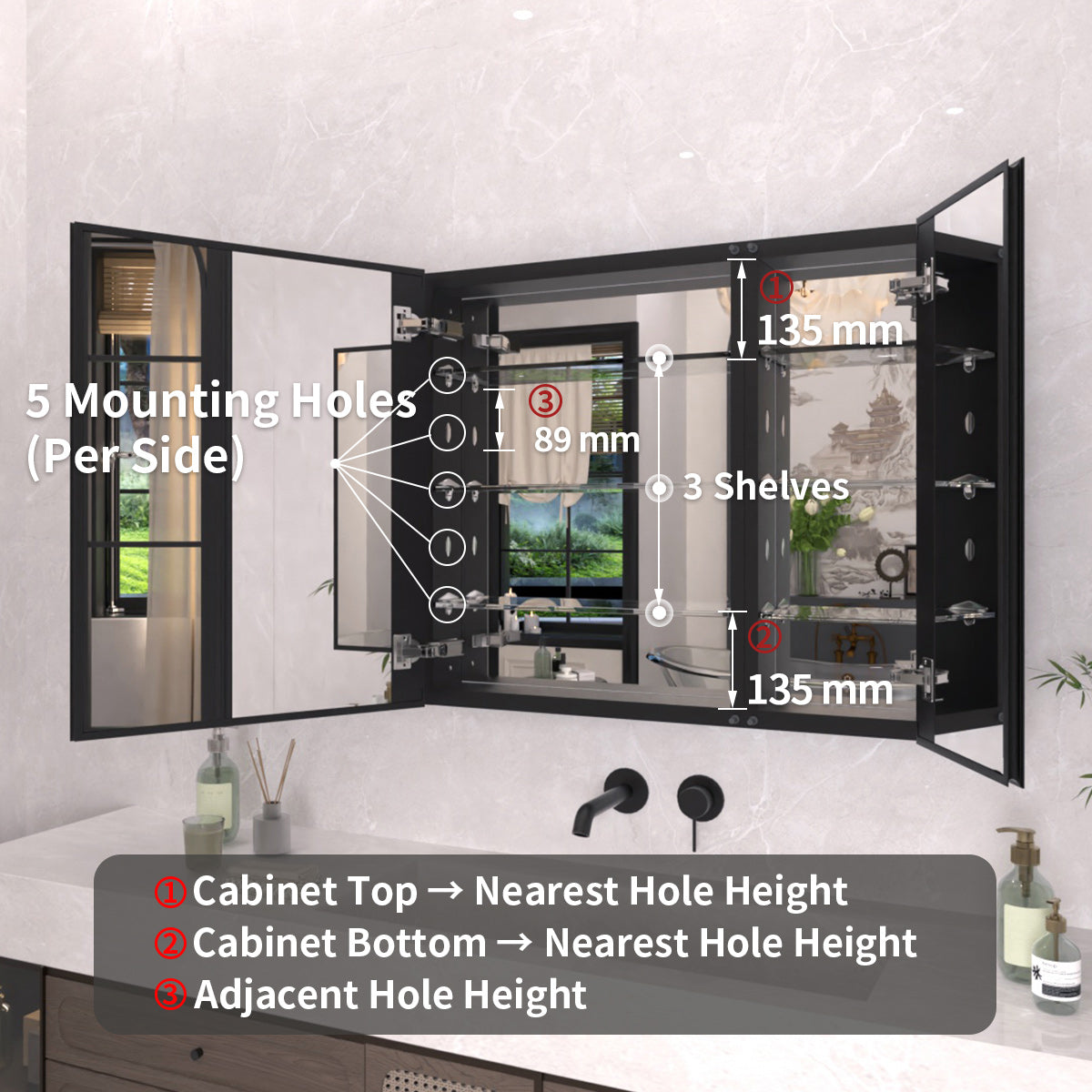 TaiMei 30 in. x 26 in. Frameless Recessed or Surface-Mount Beveled Double Mirror Bathroom Medicine Cabinet MCA3026-BL-04