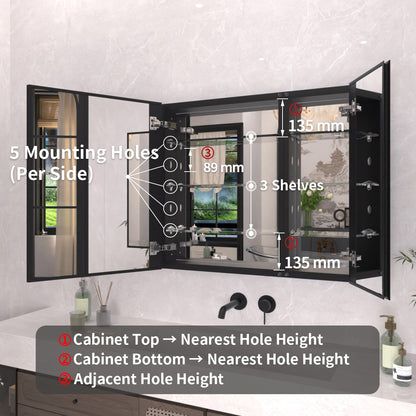 TaiMei 30 in. x 26 in. Frameless Recessed or Surface-Mount Beveled Double Mirror Bathroom Medicine Cabinet MCA3026-BL-04
