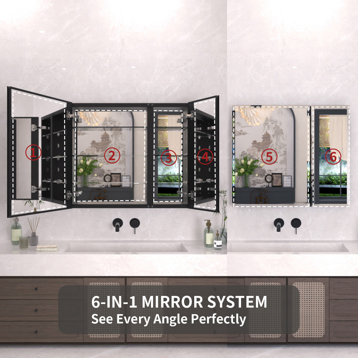 TaiMei 30 in. x 26 in. Frameless Recessed or Surface-Mount Beveled Double Mirror Bathroom Medicine Cabinet MCA3026-BL-06