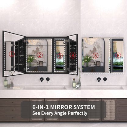 TaiMei 30 in. x 26 in. Frameless Recessed or Surface-Mount Beveled Double Mirror Bathroom Medicine Cabinet MCA3026-BL-06