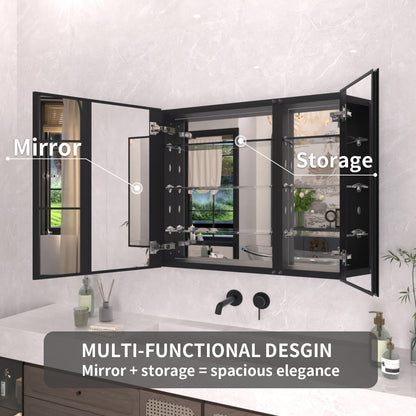 TaiMei 30 in. x 26 in. Frameless Recessed or Surface-Mount Beveled Double Mirror Bathroom Medicine Cabinet MCA3026-BL-08