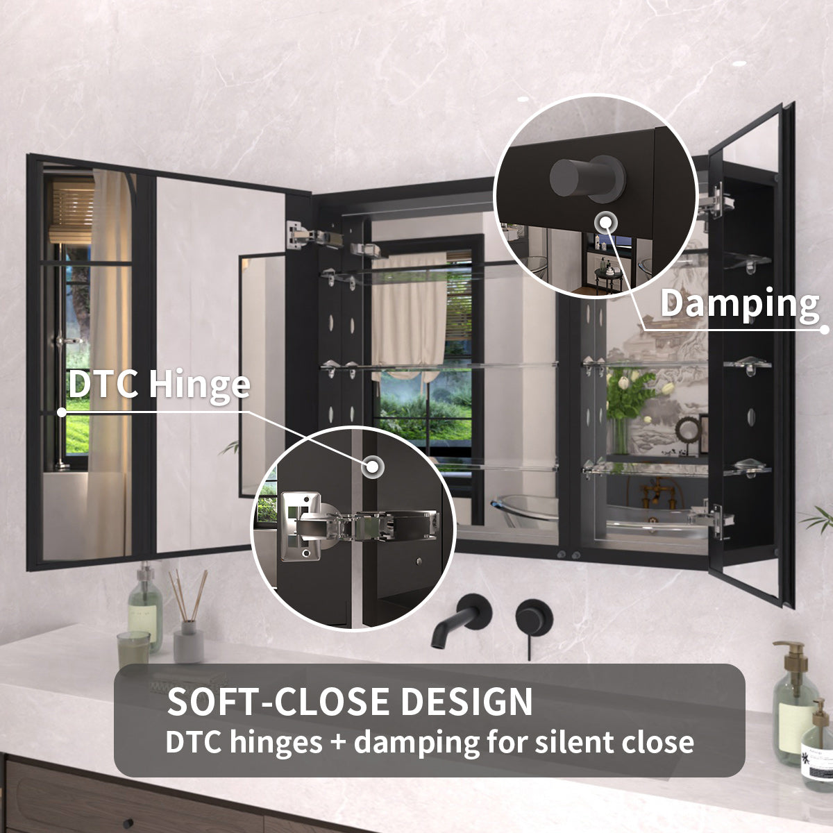 TaiMei 30 in. x 26 in. Frameless Recessed or Surface-Mount Beveled Double Mirror Bathroom Medicine Cabinet MCA3026-BL-12