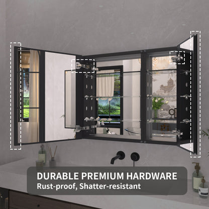 TaiMei 30 in. x 26 in. Frameless Recessed or Surface-Mount Beveled Double Mirror Bathroom Medicine Cabinet MCA3026-BL-14