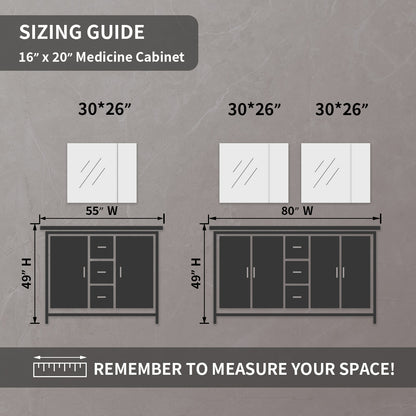 TaiMei 30 in. x 26 in. Frameless Recessed or Surface-Mount Beveled Double Mirror Bathroom Medicine Cabinet MCA3026-BL-15
