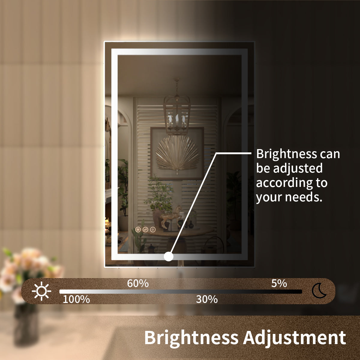 TaiMei MD04SF Frameless  LED Single Bathroom Vanity Mirror in Polished Crystal