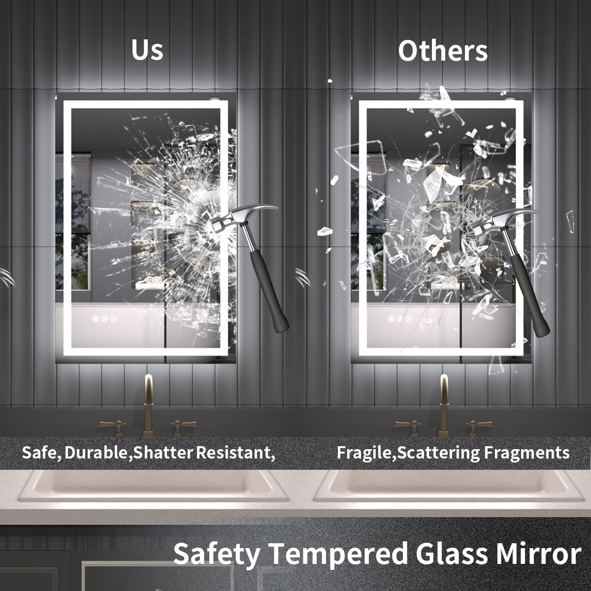 TaiMei LED Bathroom Vanity Mirror Anti-Fog Brightness Adjustable High-Definition ETL Certified