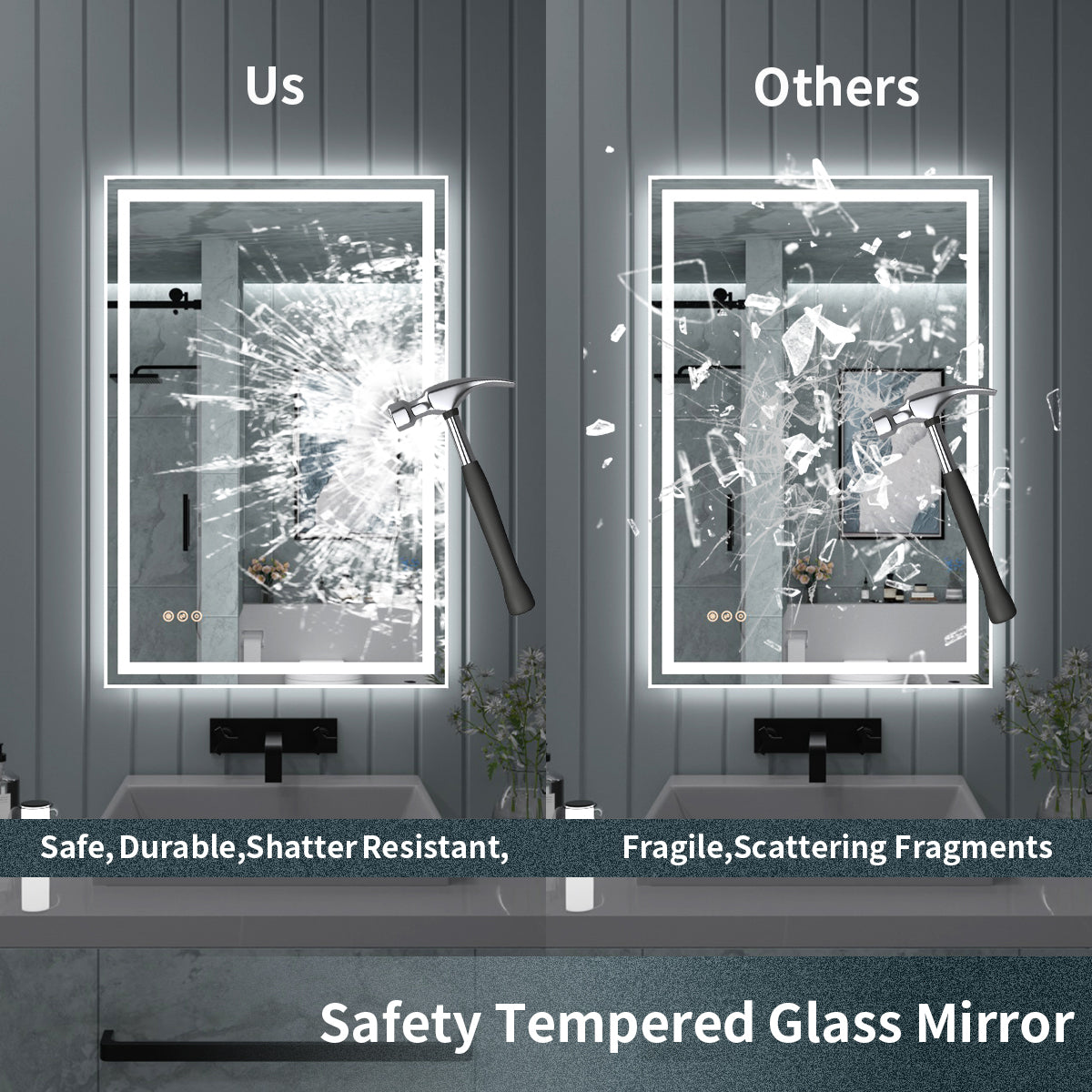 TaiMei LED Bathroom Vanity Mirror Anti-Fog Brightness Adjustable High-Definition ETL Certified