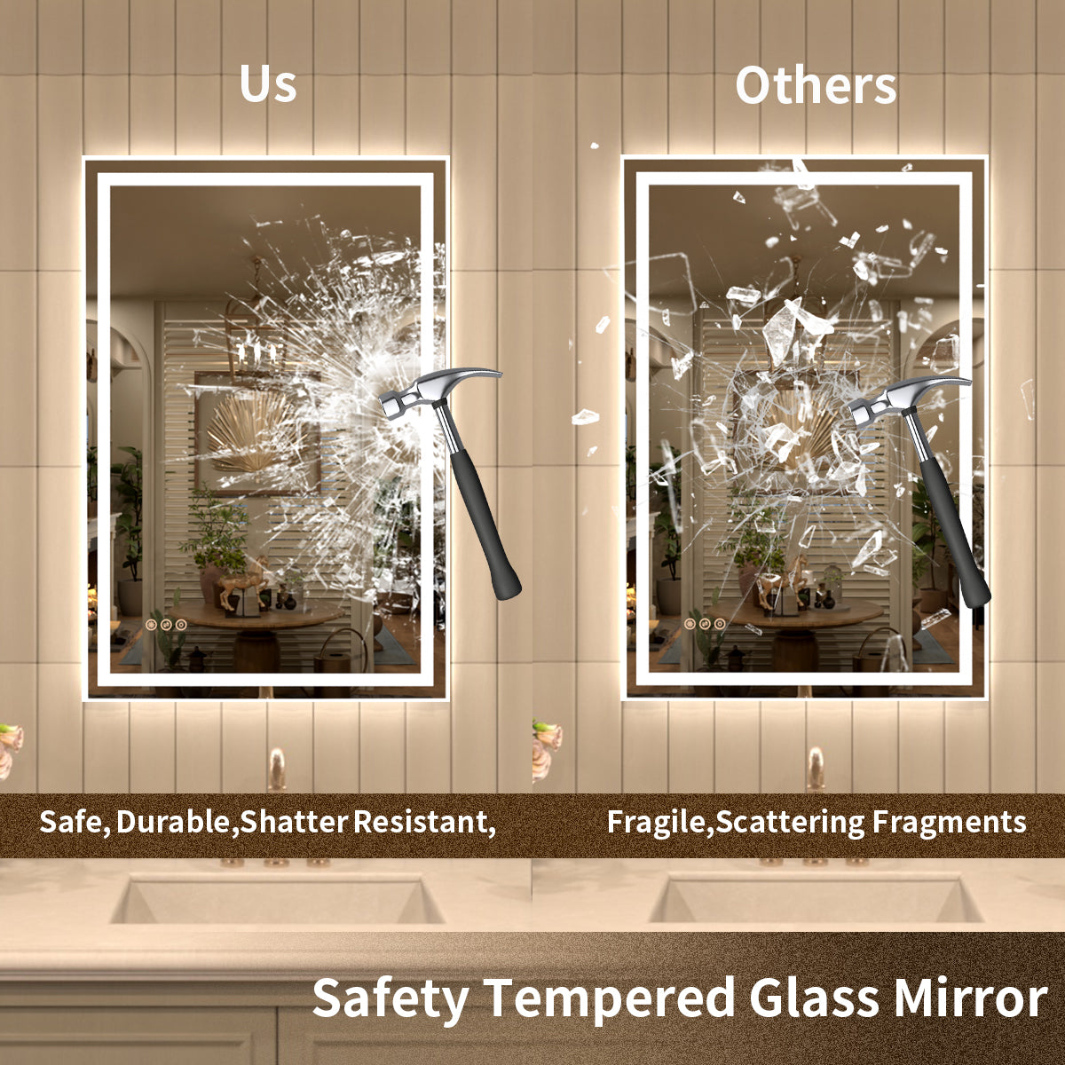 TaiMei MD04SF Frameless  LED Single Bathroom Vanity Mirror in Polished Crystal