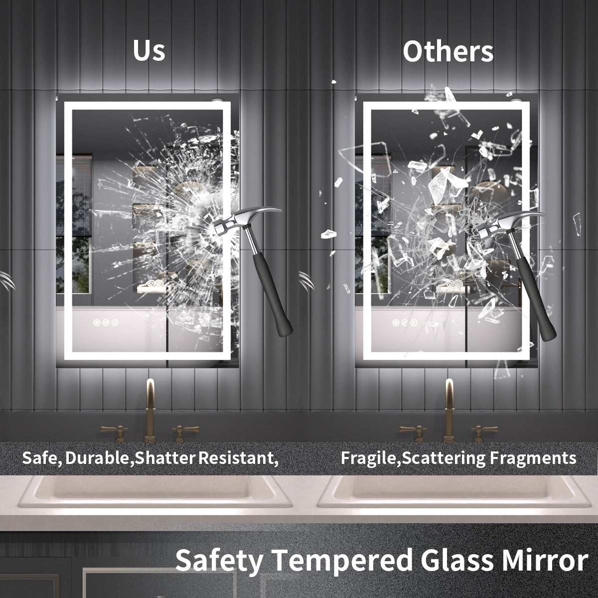 TaiMei LED Bathroom Vanity Mirror Anti-Fog Brightness Adjustable High-Definition ETL Certified