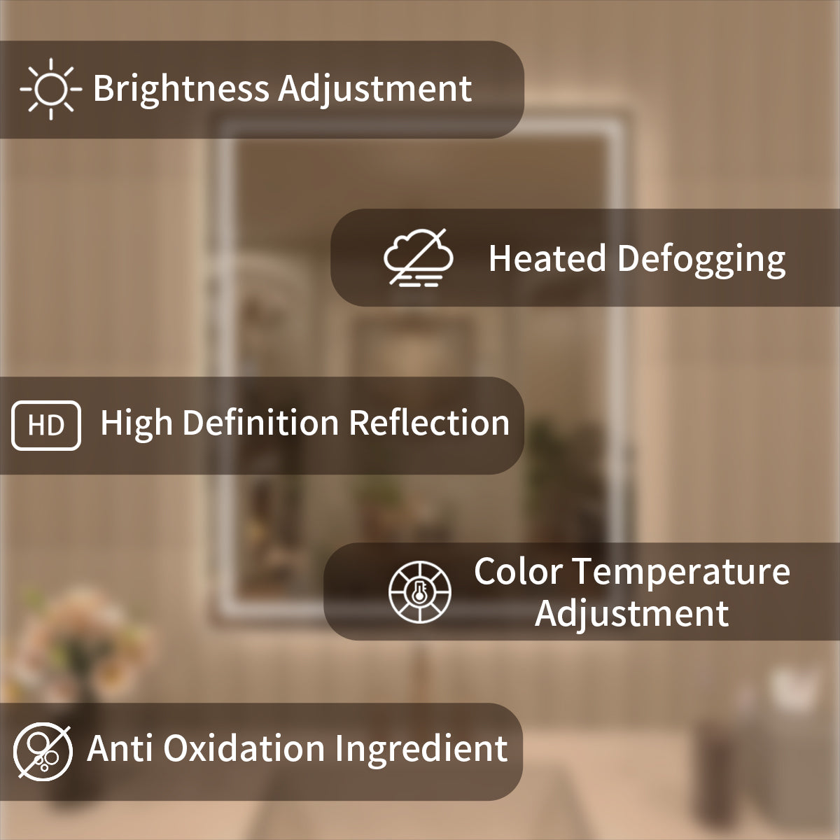 TaiMei LED Bathroom Vanity Mirror Anti-Fog Brightness Adjustable High-Definition ETL Certified