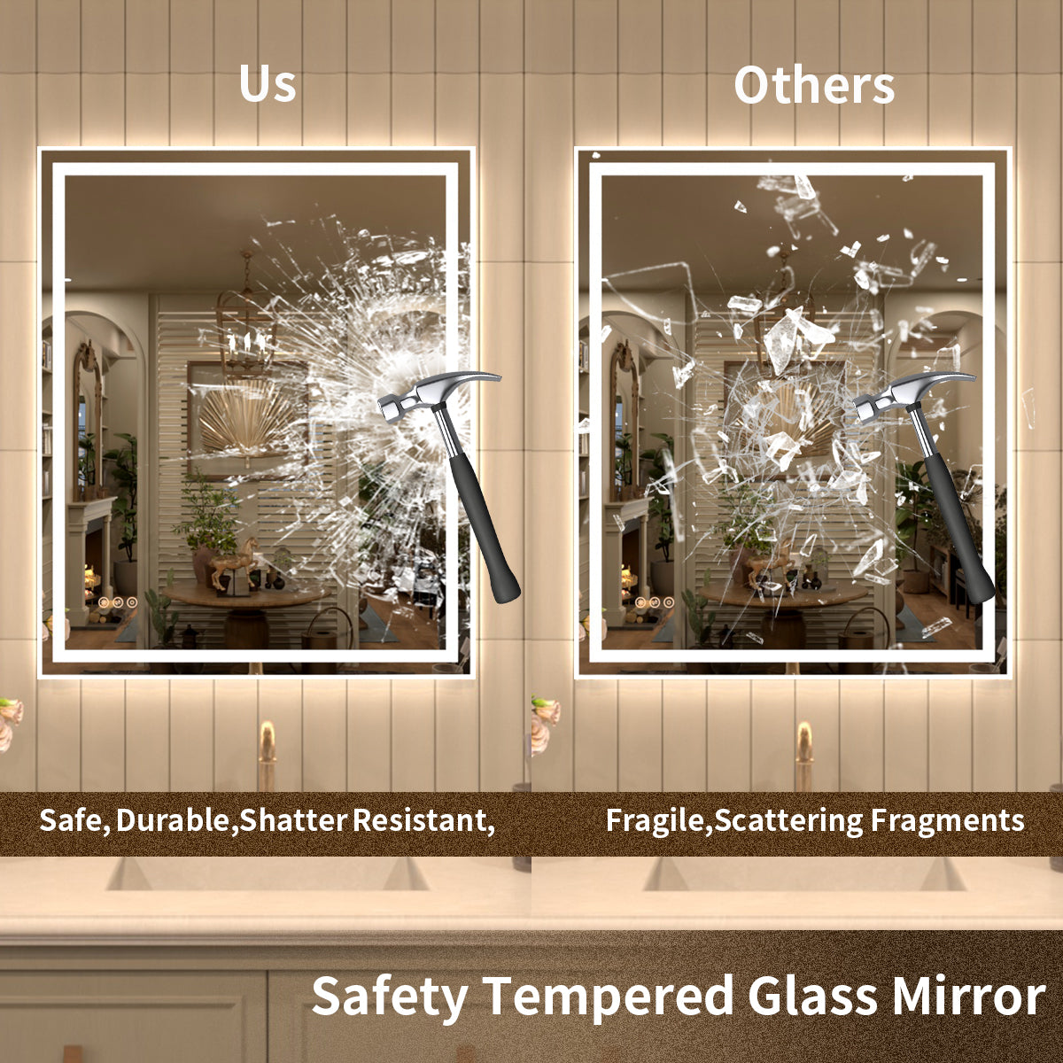 TaiMei MD04SF Frameless  LED Single Bathroom Vanity Mirror in Polished Crystal