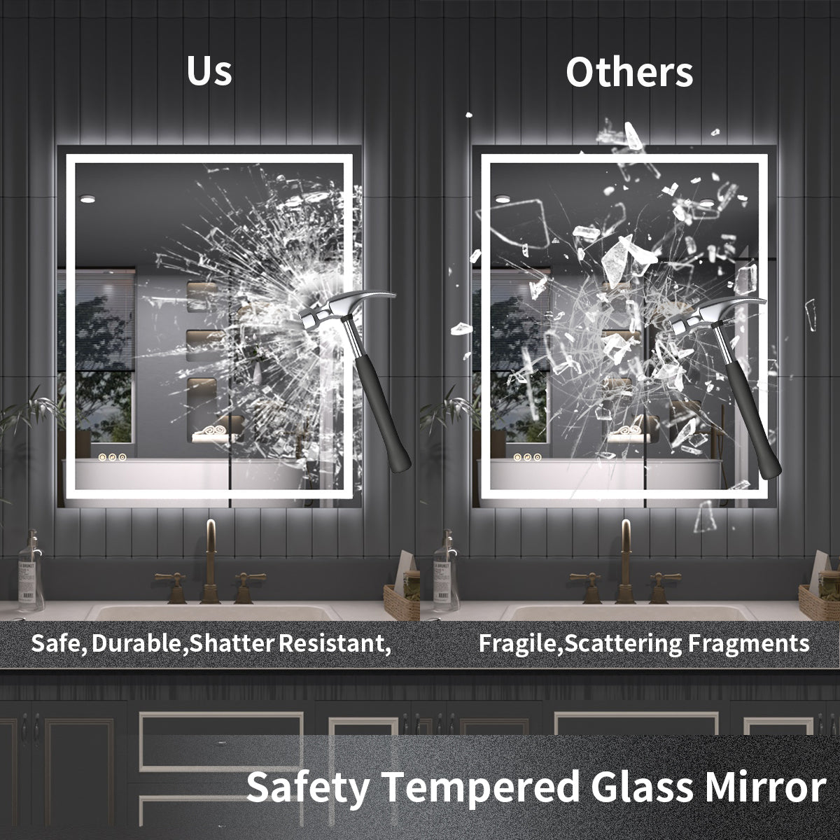 TaiMei LED Bathroom Vanity Mirror Anti-Fog Brightness Adjustable High-Definition ETL Certified