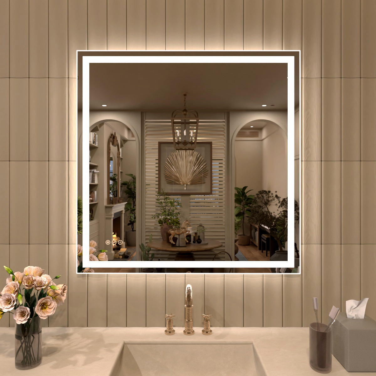 TaiMei Multiple Sizes Rectangular Frameless LED Anti-Fog Wall Bathroom Vanity Mirror 36*36 MD04-3636-01_60992fe3-47b8-460c-a4b5-25dbc7124f38