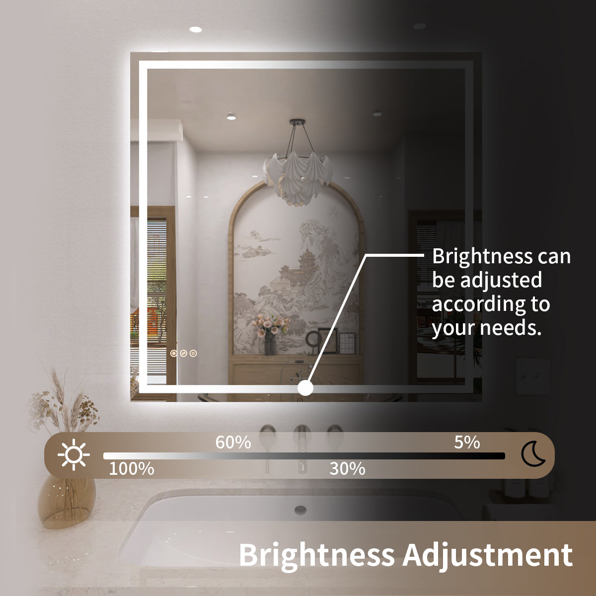 TaiMei LED Bathroom Vanity Mirror Anti-Fog Brightness Adjustable High-Definition ETL Certified MD04-3636-07