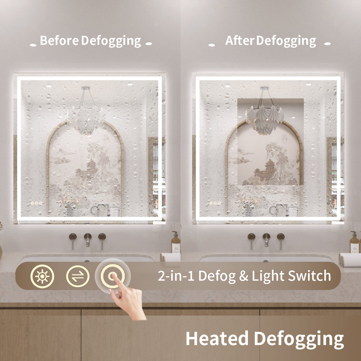 TaiMei LED Bathroom Vanity Mirror Anti-Fog Brightness Adjustable High-Definition ETL Certified MD04-3636-08