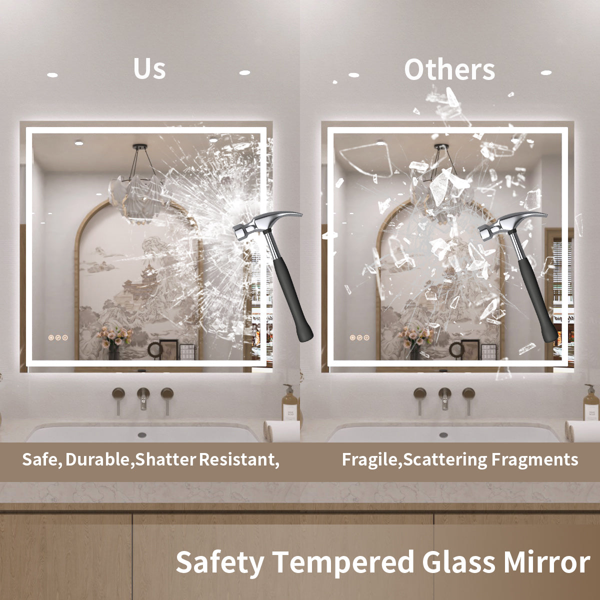 TaiMei LED Bathroom Vanity Mirror Anti-Fog Brightness Adjustable High-Definition ETL Certified MD04-3636-11