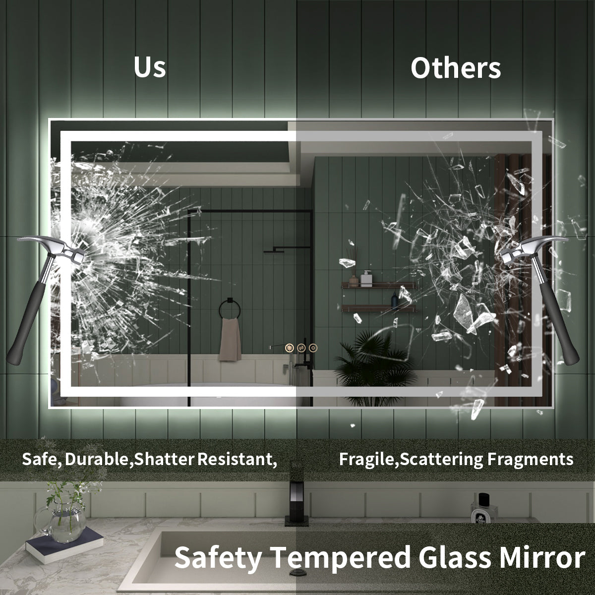 TaiMei LED Bathroom Vanity Mirror Anti-Fog Brightness Adjustable High-Definition ETL Certified