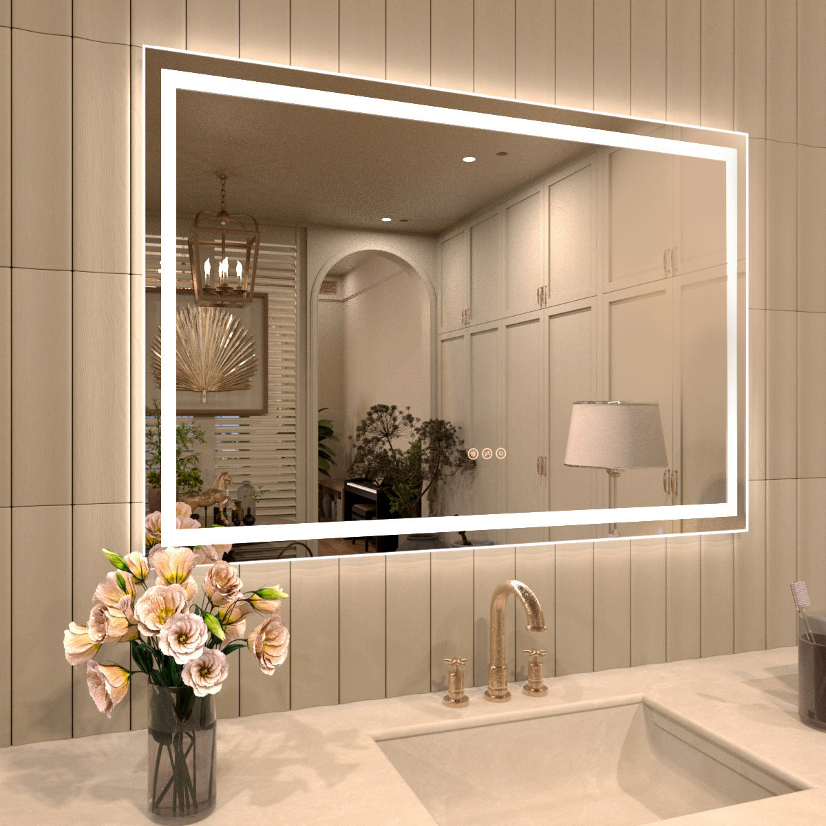 TaiMei MD04SF Frameless  LED Single Bathroom Vanity Mirror in Polished Crystal