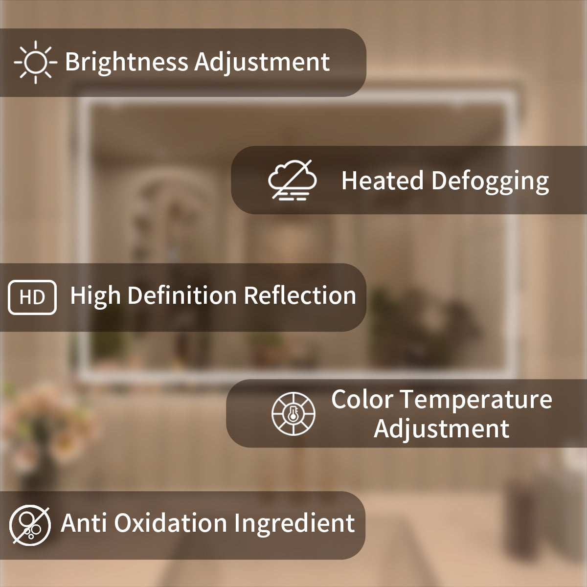 TaiMei LED Bathroom Vanity Mirror Anti-Fog Brightness Adjustable High-Definition ETL Certified