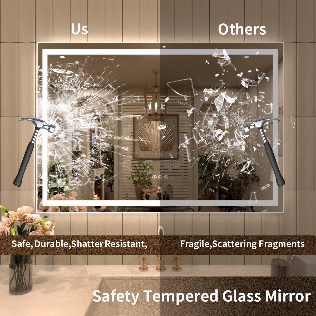 TaiMei LED Bathroom Vanity Mirror Anti-Fog Brightness Adjustable High-Definition ETL Certified