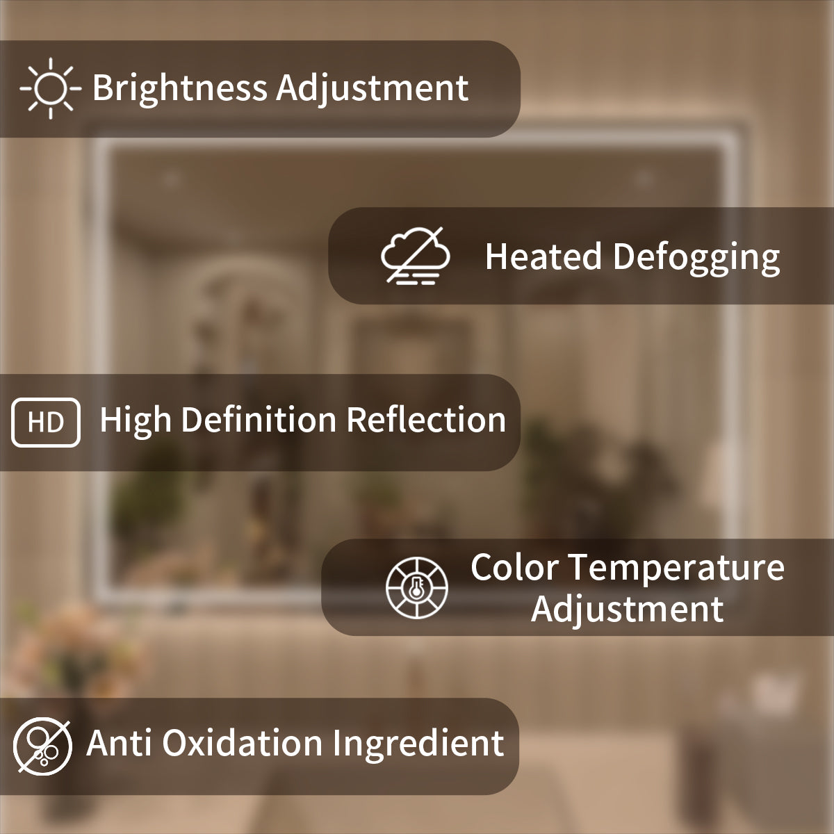 TaiMei LED Bathroom Vanity Mirror Anti-Fog Brightness Adjustable High-Definition ETL Certified