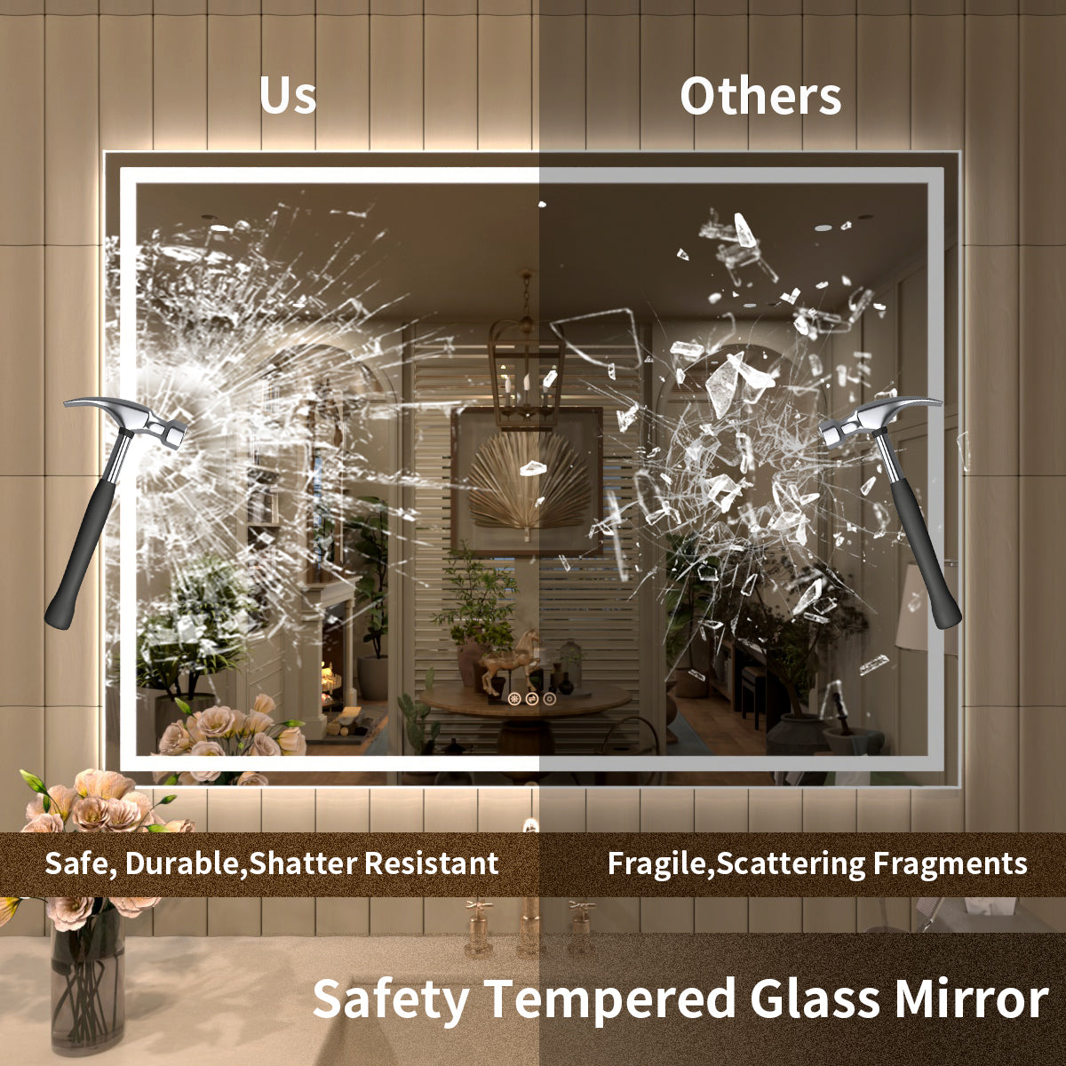 TaiMei MD04SF Frameless  LED Single Bathroom Vanity Mirror in Polished Crystal